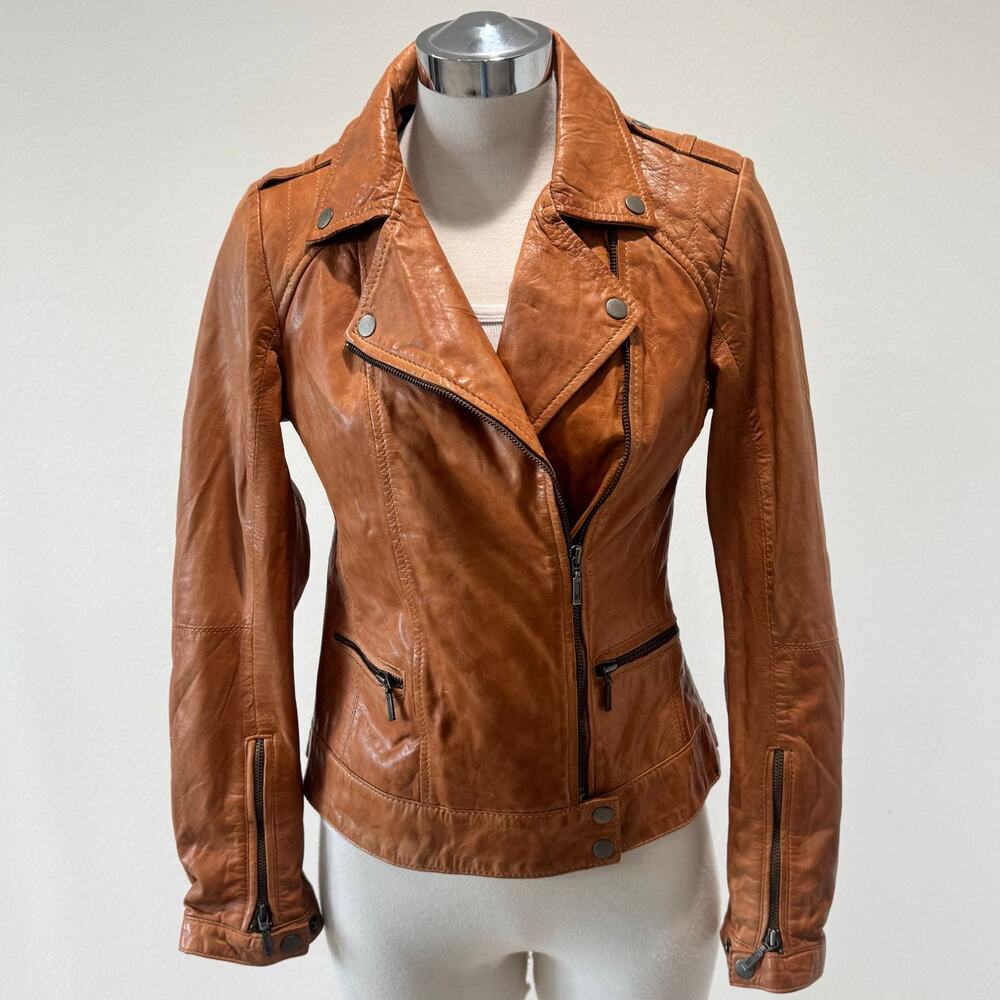 Stradivarius Vintage Y2K Cognac Leather Moto jacket M